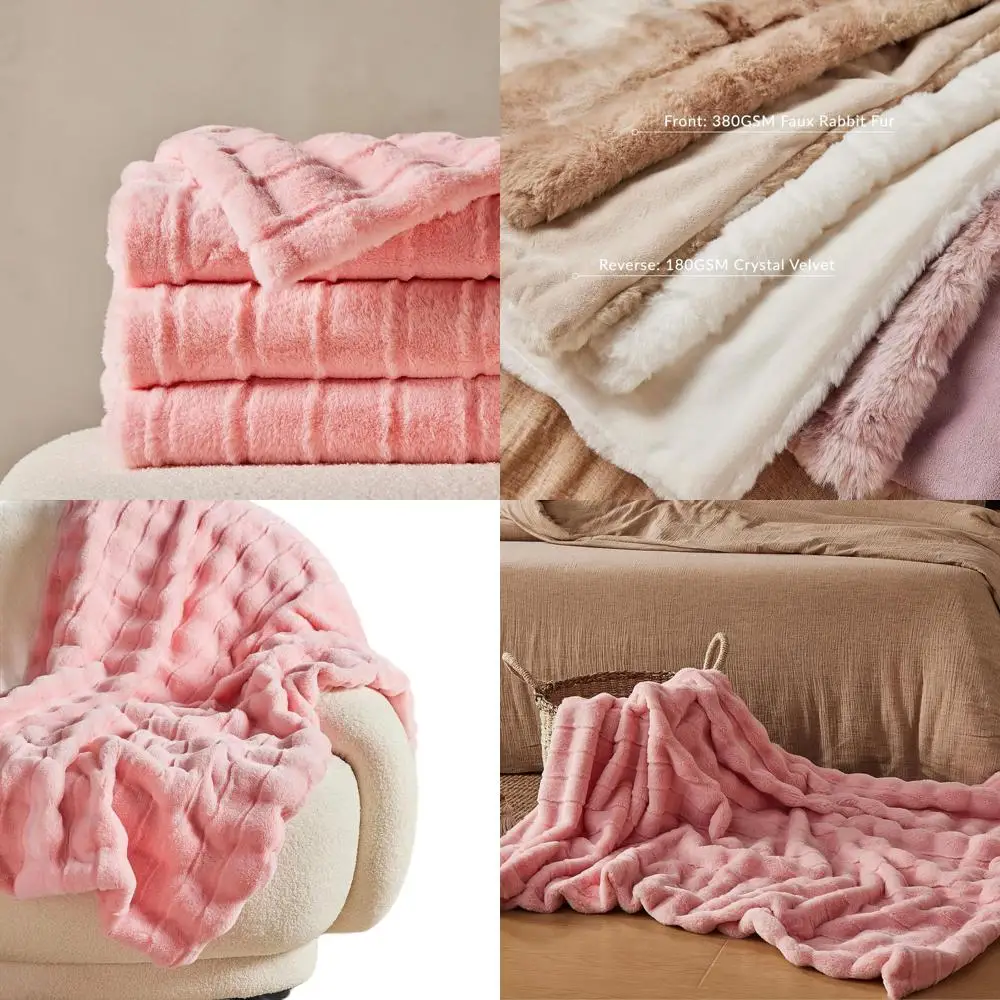 

Плюшевое одеяло из искусственного кроличьего меха с бархатной спинкой, 50x60, мягкое и роскошное, элегантный декор, в подарочной упаковке (пуш-розовое)