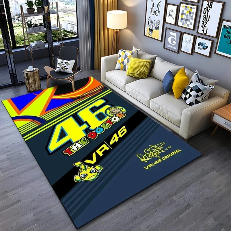 

Motorcycle Racer The Doctor Carpet Mat Black Yellow Racing Track Living Room Rug with Number 46 Dynamic Design Home Decoration
