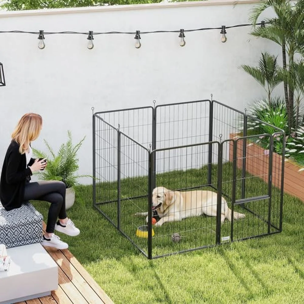 8 Panel Dog Playpen Pet Gate Steel 39.4