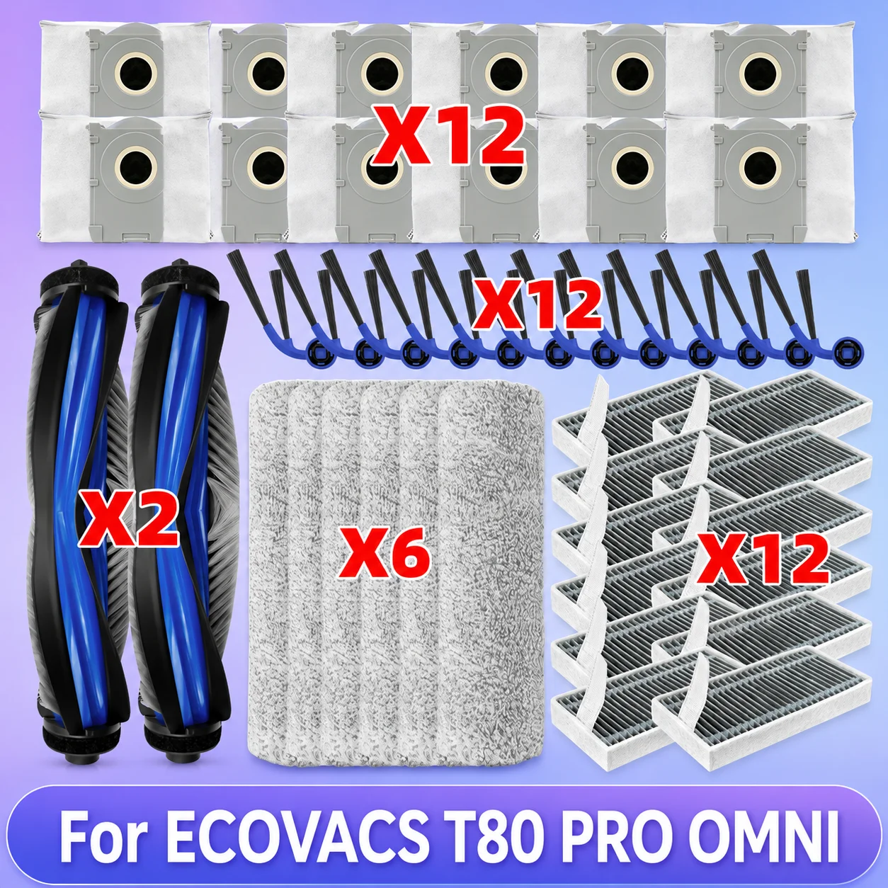 Kompatibel mit ECOVACS Deeboot T80 PRO OMNI / T80 OMNI / YEEDI M14 PLUS Staubsaugerteile Hauptbürste Wischmopp-Seite Seitenbürste Staubbeutel HEPA-Filter Zubehör
