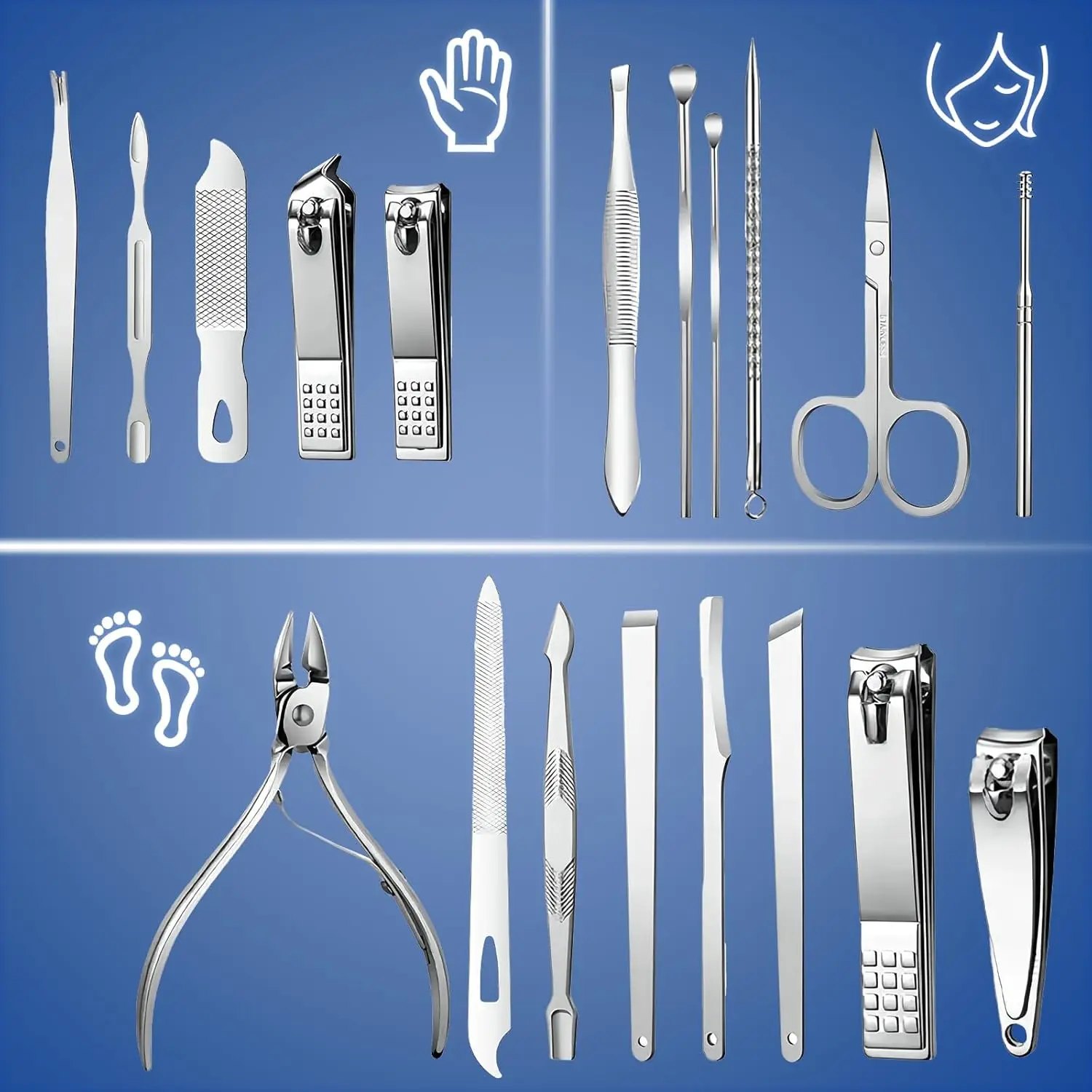19 in 1 Professional Nail Clippers Pedicure Kit, Manicure Tool Kit, Stainless Steel Facial Grooming Set Kit, Gift Idea for Women