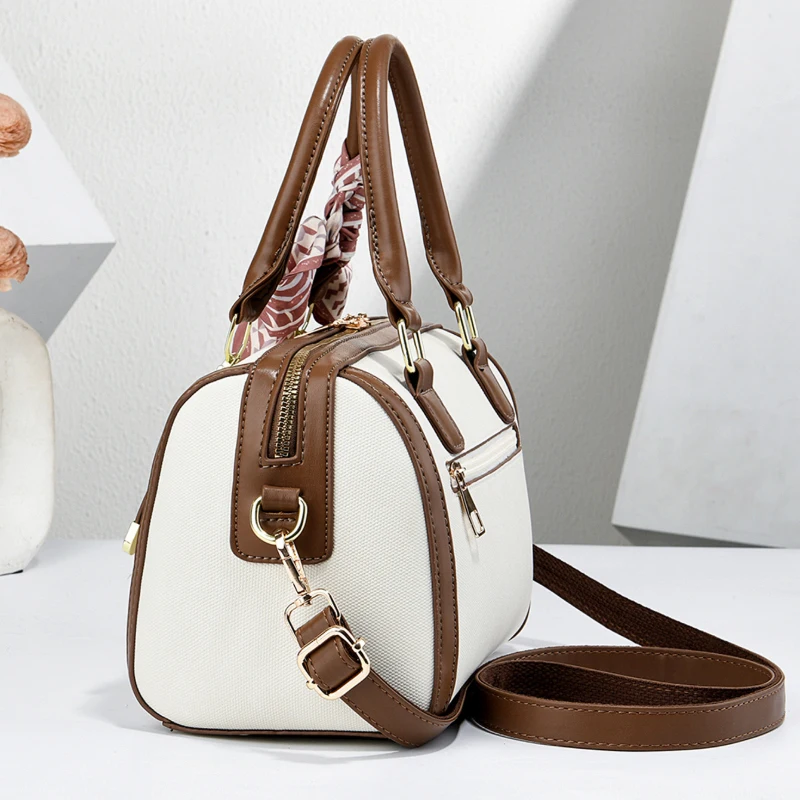 Light luxury embroidered women's handbag, 3-piece women's bag set, daily elegant versatile Boston bag, color-blocked shoulder