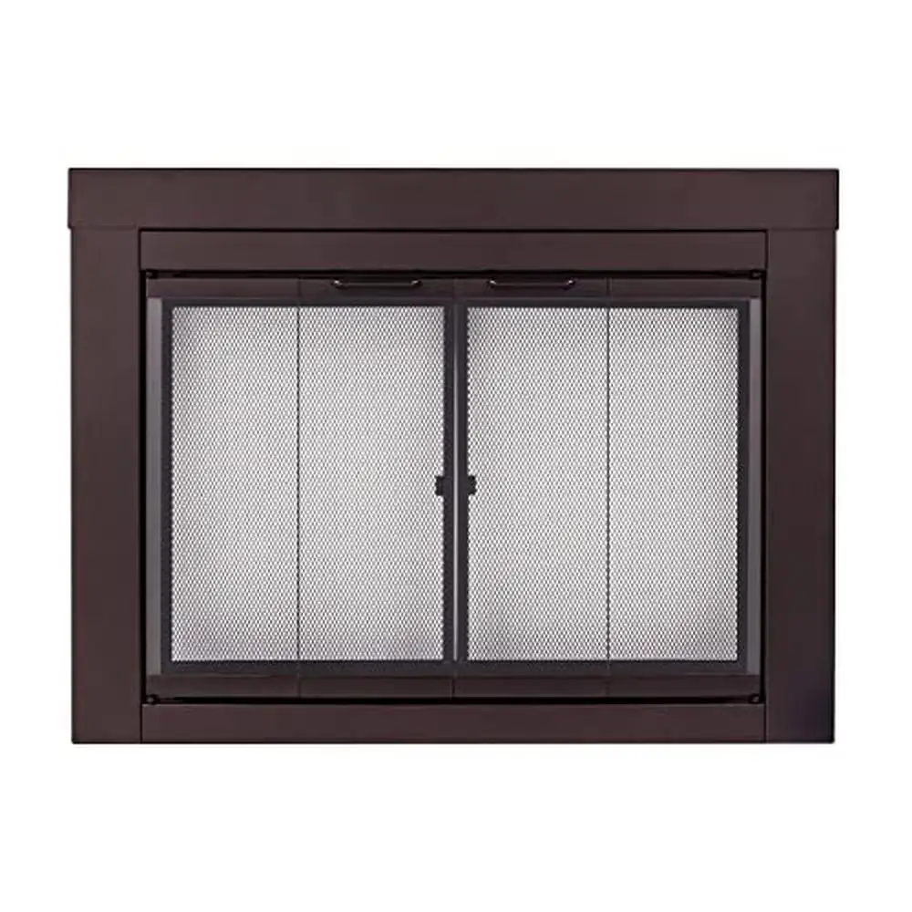 Small Oil Rubbed Bronze Glass Fireplace Doors Masonry Fireplaces Energy Efficient Bifold Style with Easy Grip Handles and Hidden