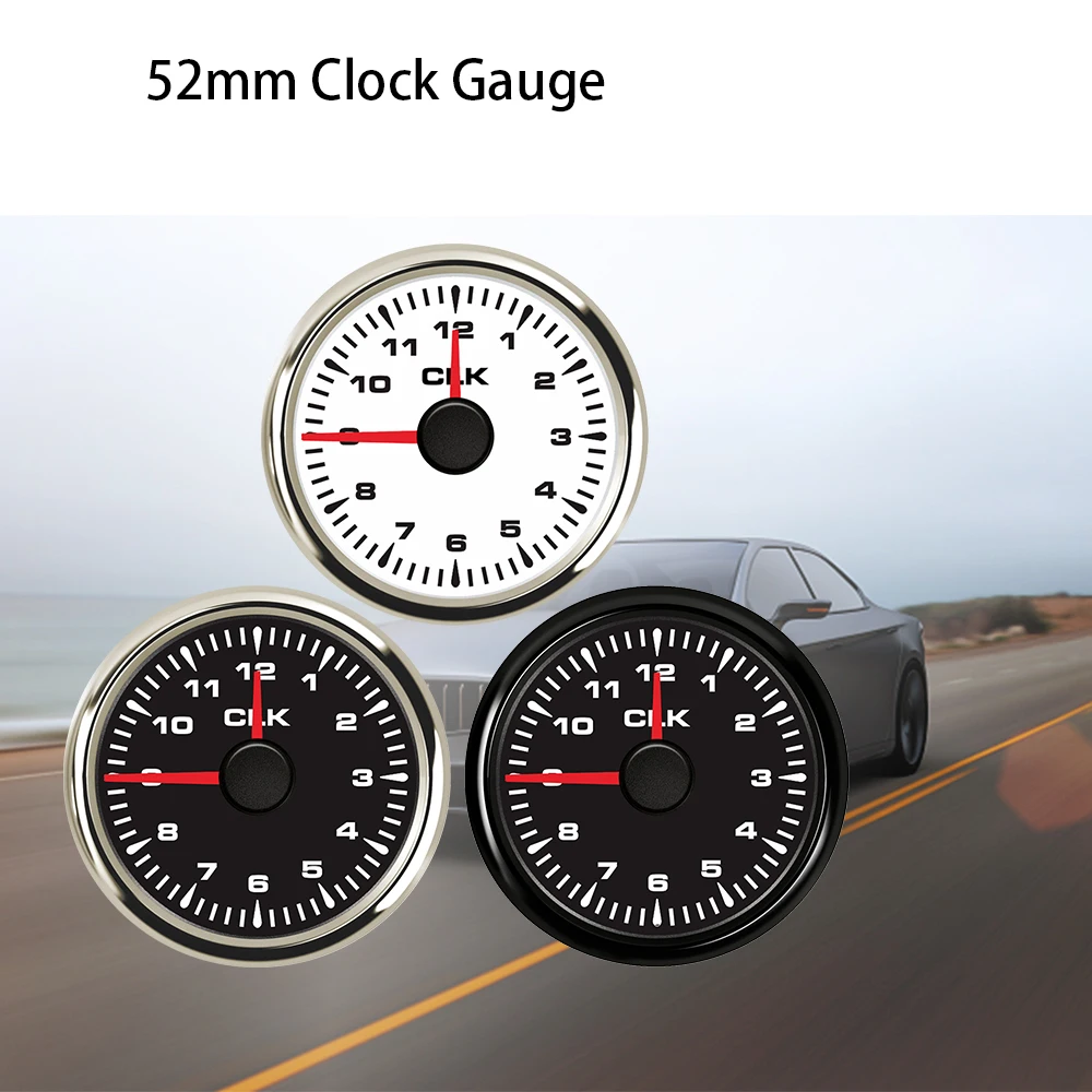 RHAXEL Universal 52mm Clock Meter Gauge 12 Hour Format with 8 Colors Backlight for Car Boat 12V 24V