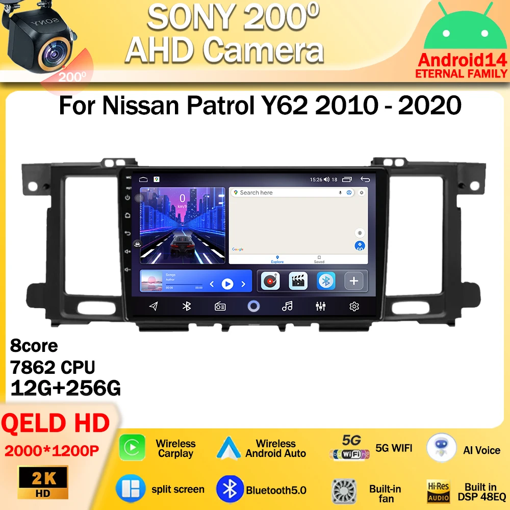 Android 14 For Nissan Patrol Y62 2010 - 2020 Car Radio Stereo Multimedia Player GPS Navigation Wireless Carplay Android Auto 4G