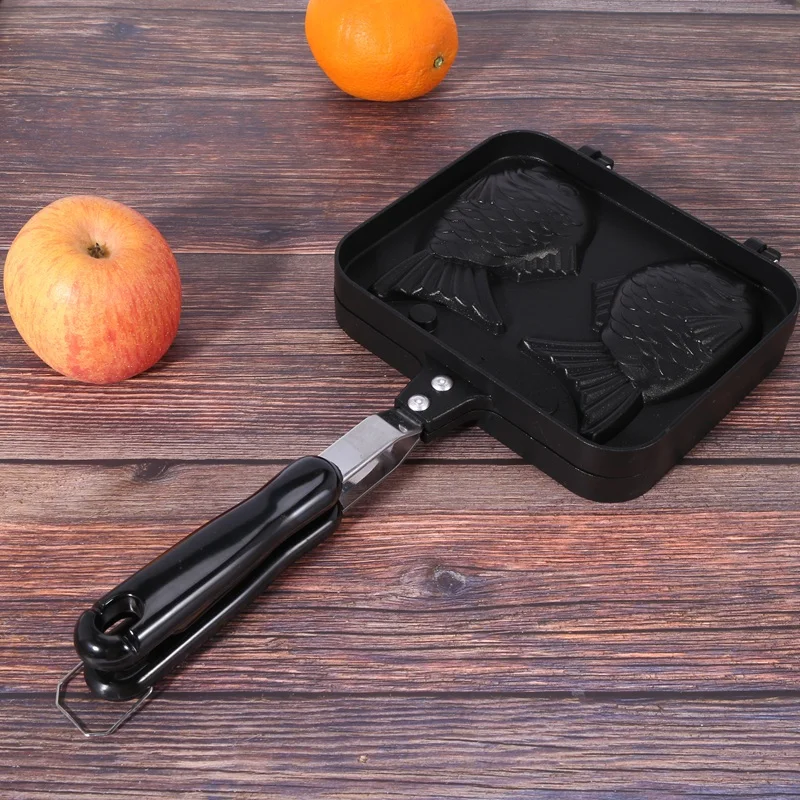 HOT-Taiyaki Double Fish Shaped Hot Dessert Waffle Cake Maker Pan Japanese Pancake Double Pan Fry Pan