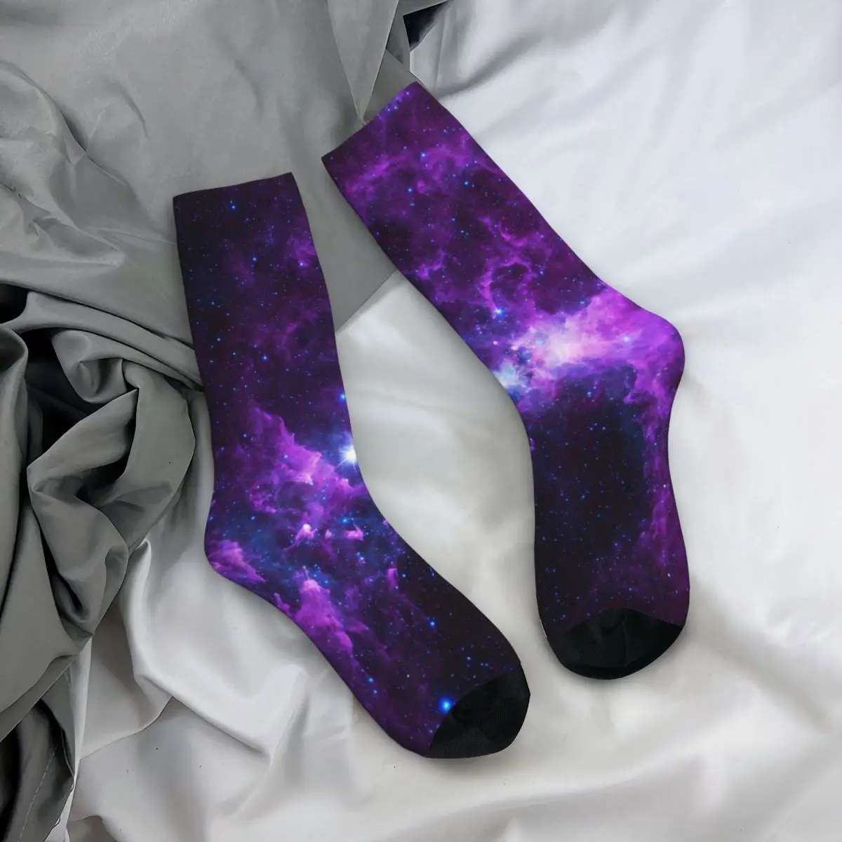 Purple Galaxy Socks Colorful Print Kawaii Stockings Autumn Anti Bacterial Female Socks Soft Custom Cycling Socks