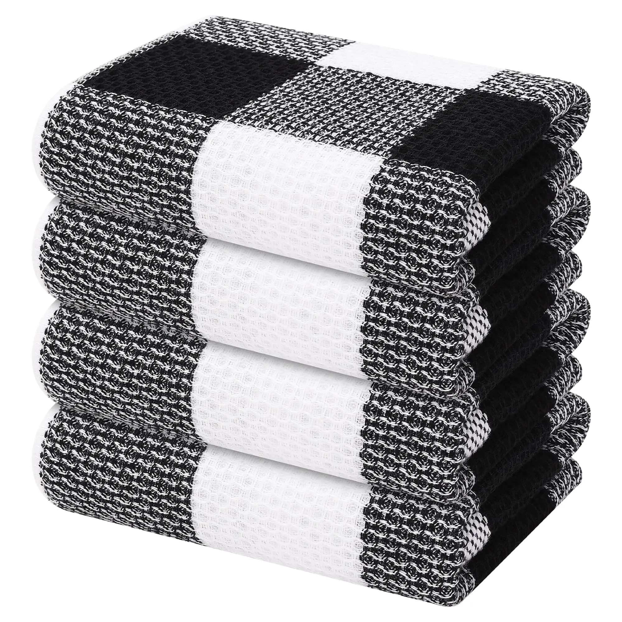 

Waffle Weave Kitchen Towels, 100% Cotton,Super Soft and Absorbent,Buffalo Check Dish Towels, Drying Dishes,4 Packs, 13x13 Inches