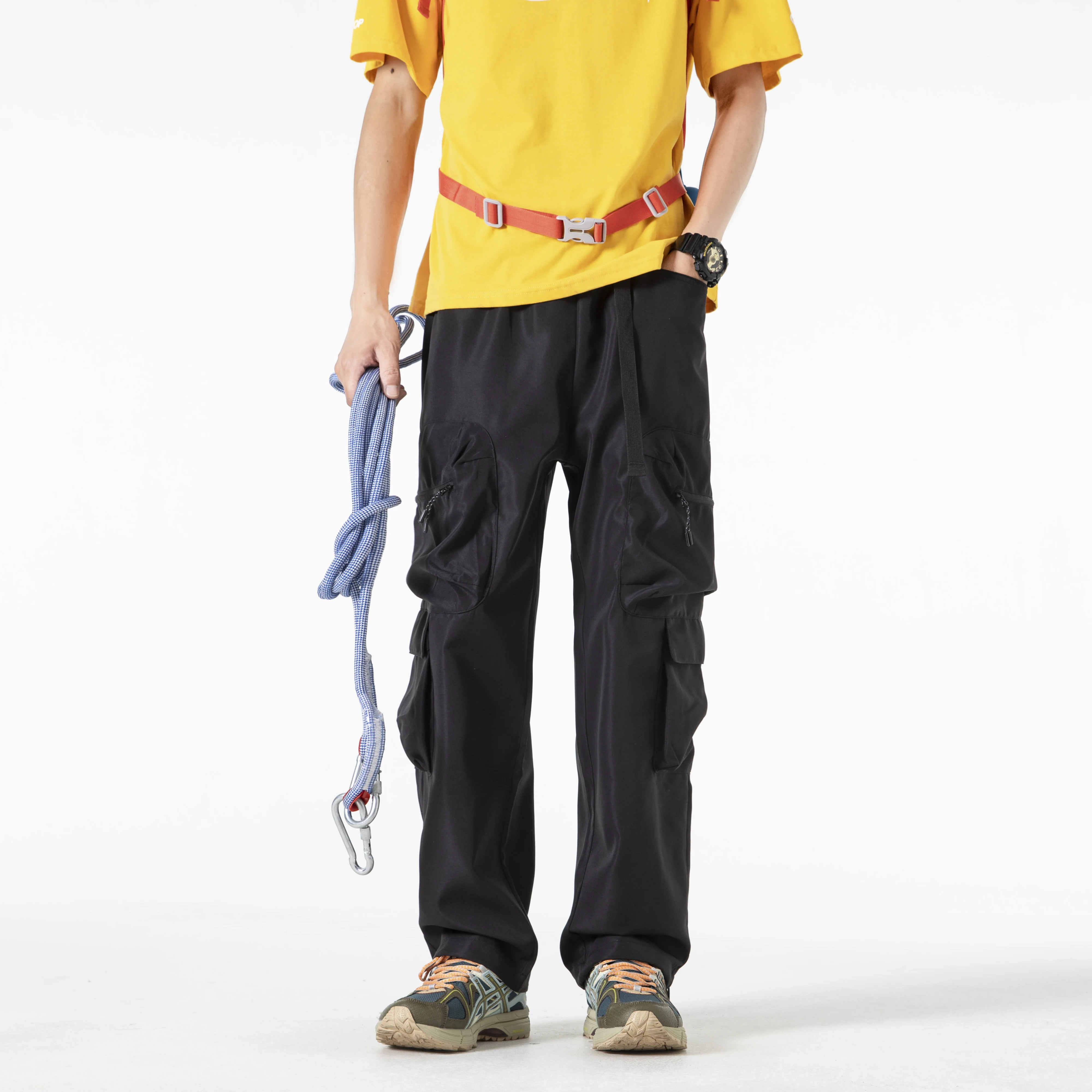 

New autumn style American retro high street loose casual straight-leg wide-leg long pants with multiple pockets for men