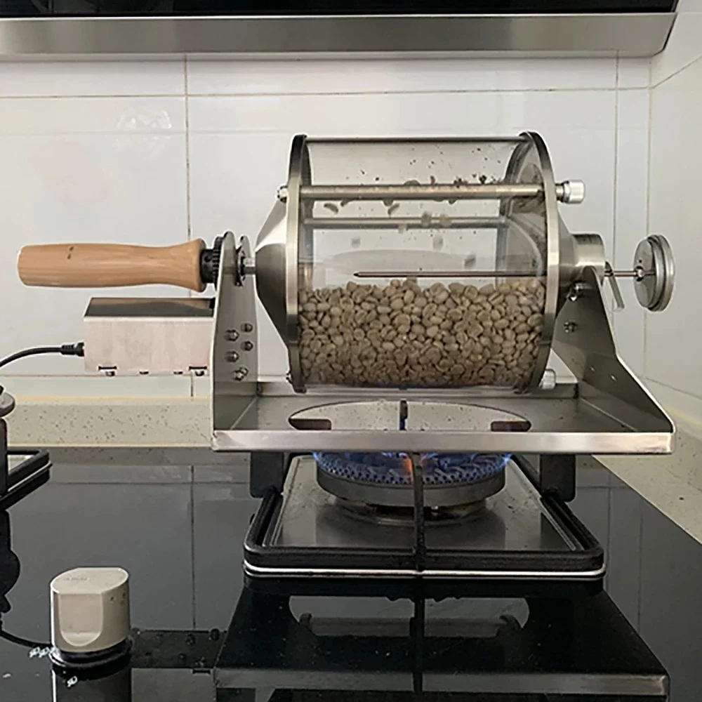Household Fuel Gas Coffee Beans Baking Machine Direct Fire Roaster Capacity 400G Glass Transparent Visualization