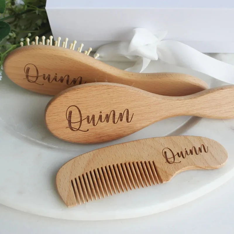 Personalized Wooden Baby Hair Brush Neonatal Massage Comb Baby Shower Gift Custom Baby Gift Girls Boys Natural Wool Hairbrush