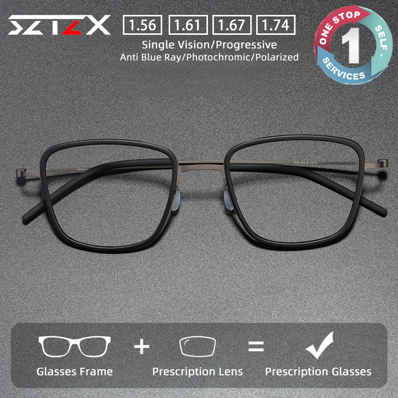 

SZTZX Durable Ultralight Screwless Pure Titanium Prescription Glasses Anti Blue Light Myopia Glasses Progressive Reading Eyewear