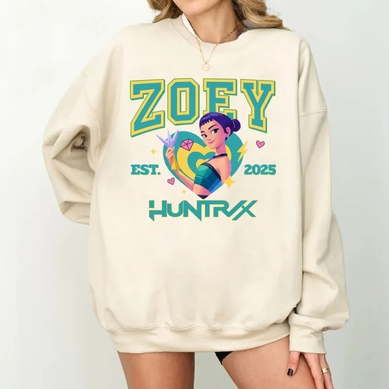 سترة بغطاء للرأس للفتيات من Huntrix Kpop Demon Hunters Vlothes Rumi Zoey Mira بأكمام طويلة بلوفر بياقة دائرية ملابس نسائية