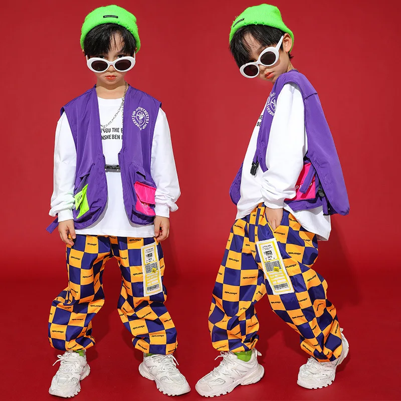 아동용 힙합 및 스트리트 댄스 세트, 남아용 힙합 조끼 작업복, 재즈 댄스 의상, 여아 댄스 공연 의상