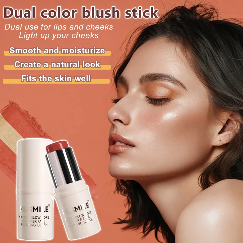 2 in 1 Lip Cheek Dual Color Sandwich Blush Stick Natural Brighten Complexion Highlighting Finishing Stick