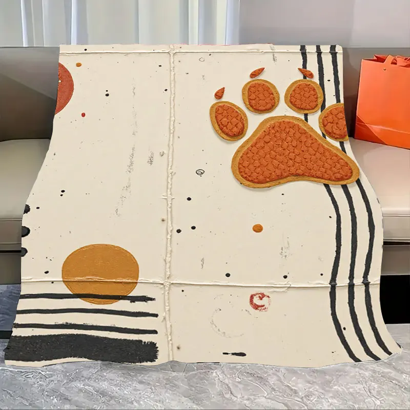 

1pc Flannel Blanket Rustic Paw Print Throw Blanket - Cozy Farmhouse Style for Living Room Decor