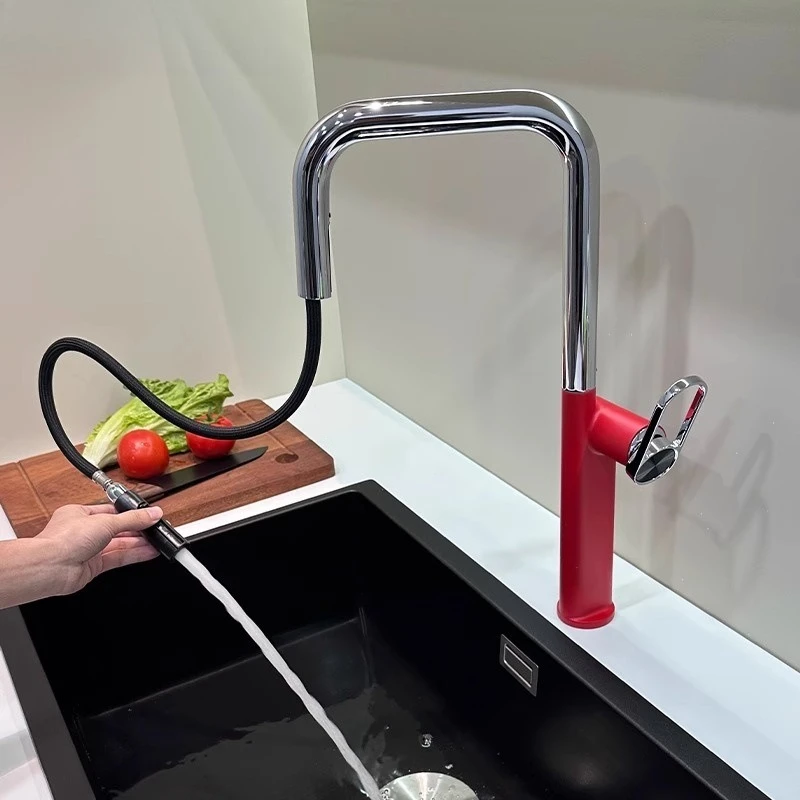 

for high end kitchen pull out faucet telescoping swivel spout copper sink tap cold hot water mixer anti splash dishwasher