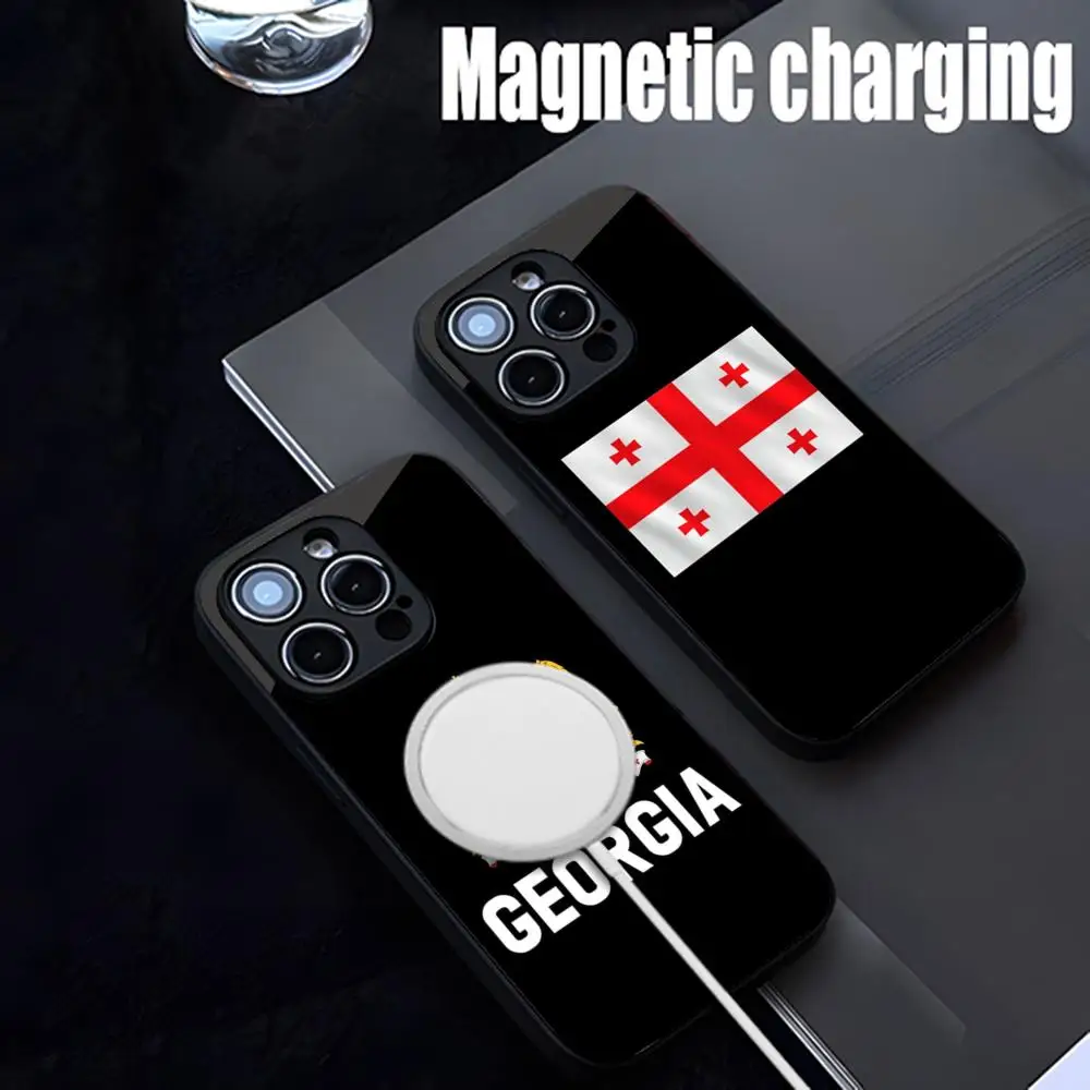 

Georgia Flag Phone Case Strong Magnetism Glass For iPhone 16ProMax 14 13 12 15 11 Pro XS Max Plus Mini Coque