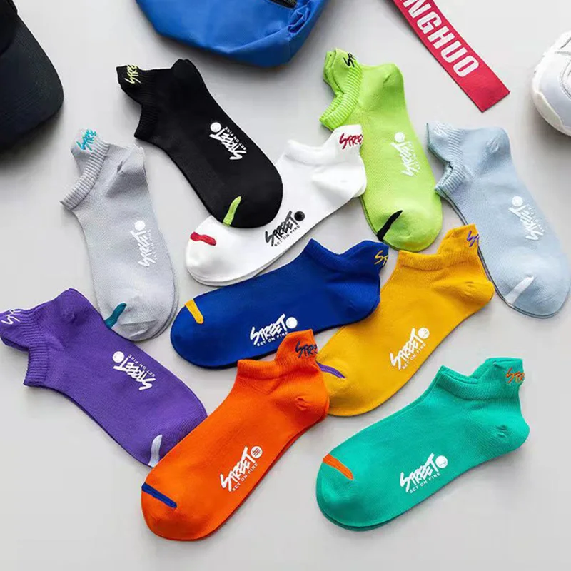 5 Paar helle Farbe Knöchel keine Show Socken Männer atmungsaktive Street Fashion Sport Deodorant unsichtbare Reise Laufs ocken