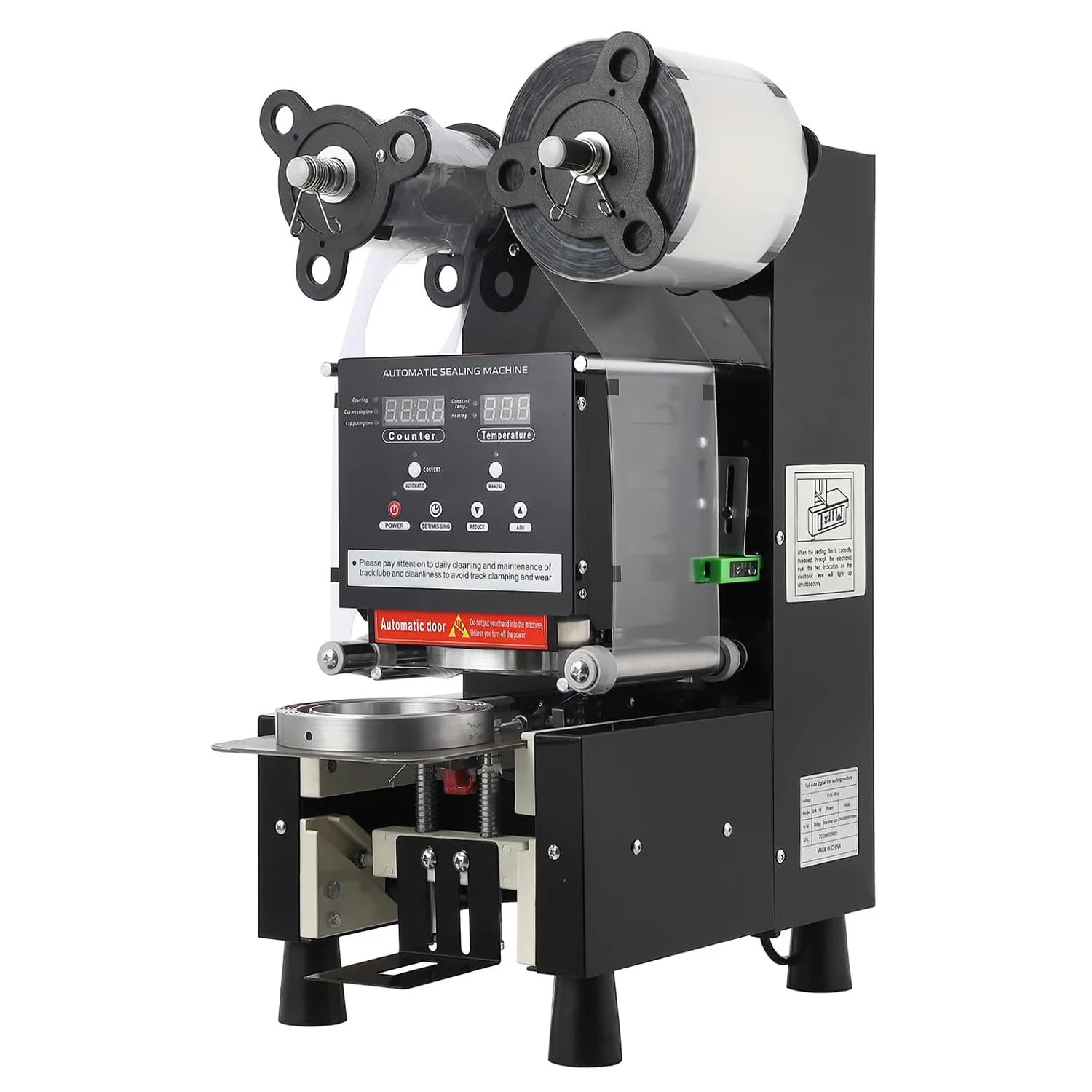 商業用カップシーラー 90/95mm デジタル制御カップカウンター 漏れ防止デュアルモード 500-650カップ/時間 バブルティーコーヒーショップ用