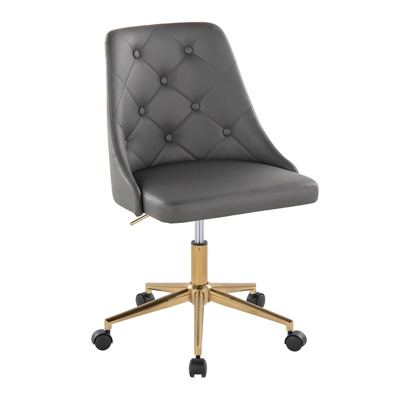 Marche Contemporary Swivel Task Chair with Casters in Gold Metal and Grey Faux Leather by LumiSource On-Site