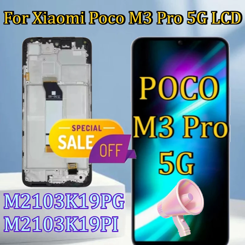 

For Xiaomi Poco M3Pro 5G New TFT Screen For Xiaomi Poco M3 Pro 5G LCD M2103K19PG M2103K19PI Display Touch Screen with Frame