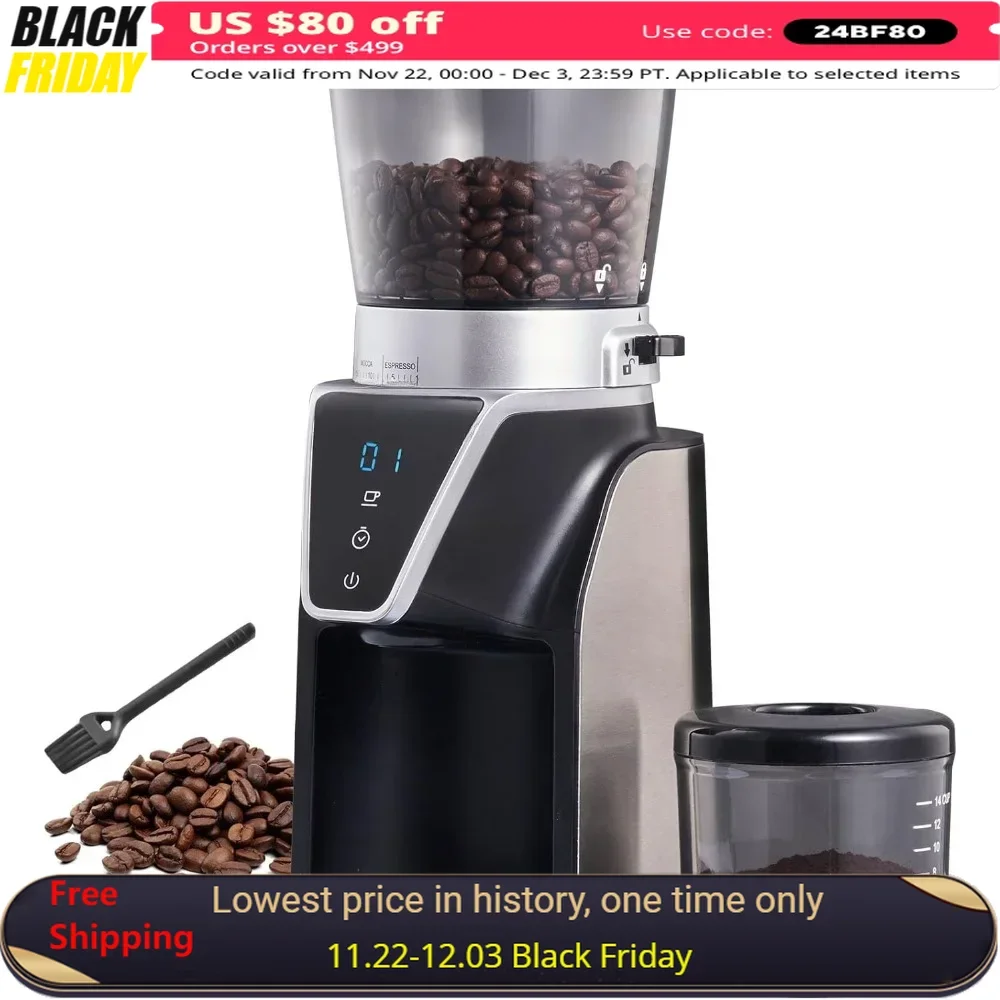 

Coffee Grinder, Conical Electric Adjustable Burr Mill with 51 Precise Grind Setting, 9.7-Ounce 13 Cups, Coffee Bean Grinder