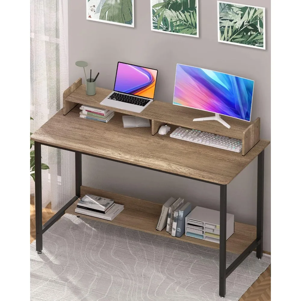 Computer Desk for Home-Office with Storage-Shelves - Modern Simple Style Metal Frame Laptop Notebook PC Study Writing Student M