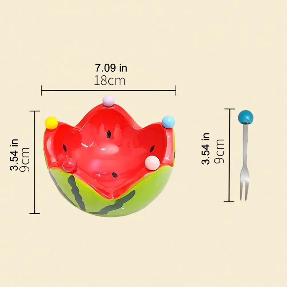 Fruit Plate Bowl Watermelon Shape Fruit Bowl Set with Stainless Steel Forks Cute Ceramic Dessert Serving Dish for Kitchen