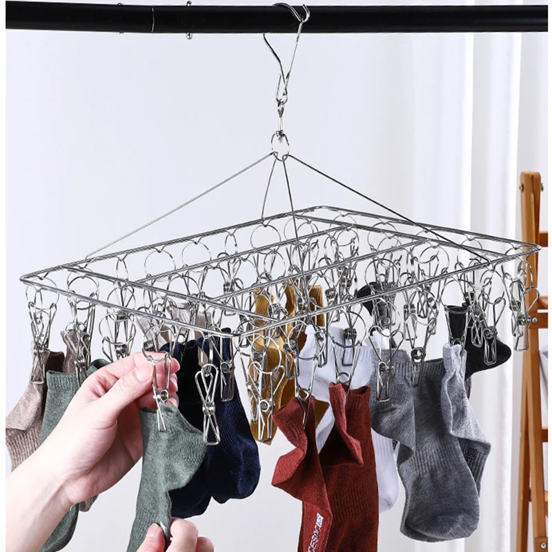 1/2Pc 50 Clips Square Stainless Steel Windproof Clothespin Laundry Hanger Bra Sock Towel Clothesline Hook Clothes Rack Peg Dryer