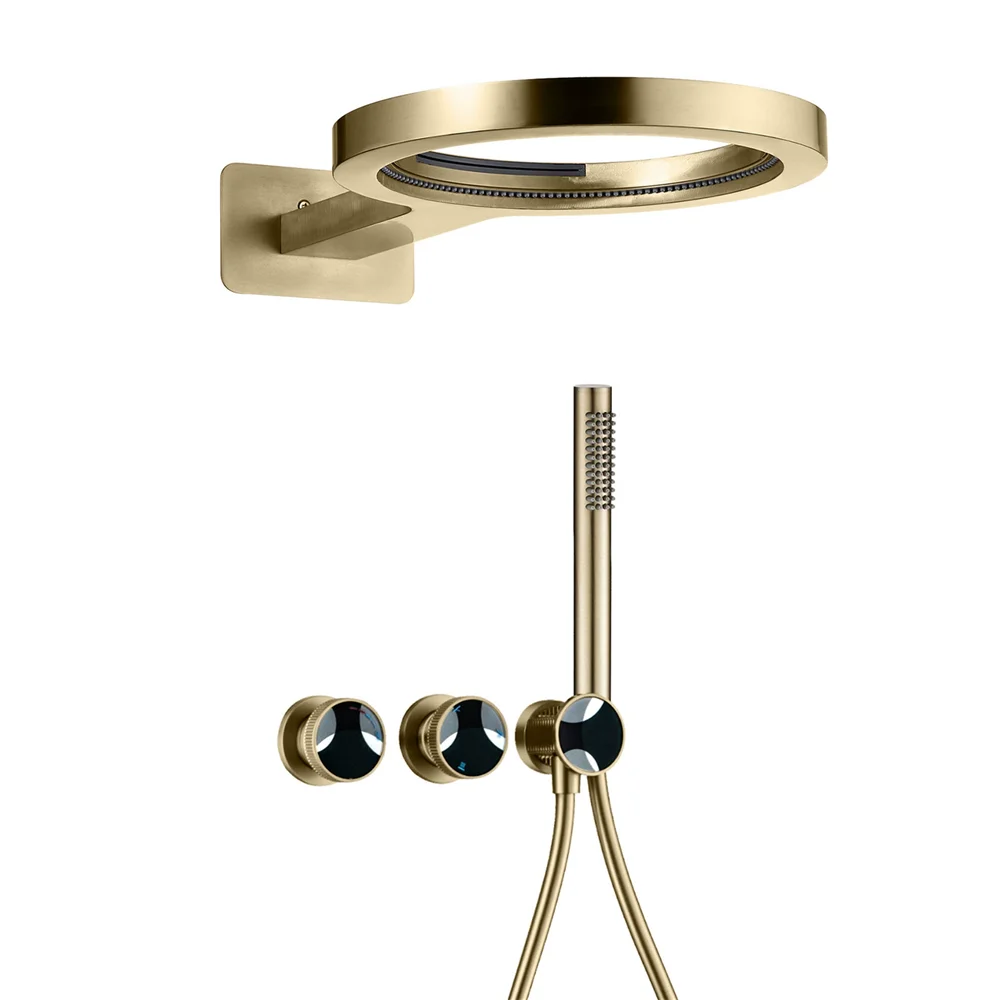 Brushed Gold  Bathroom Shower Faucet In Wall Black Bath and Shower Faucet Set Brass Chrome Shower Mixer Bath and Rainfall Shower