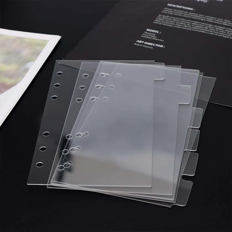 6Pcs Clear Binder Dividers A5 A6 A7 6 Holes Loose Leaf Index with Transparent Acrylic Detachable DIY Notebook Cover