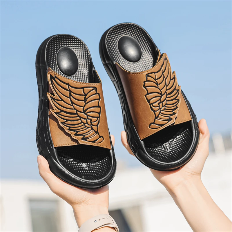 

Мужские шлепанцы, регулируемая открытая обувь, летние повседневные сандалии без шнуровки из искусственной кожи толщиной 3,5 см, удобная обувь