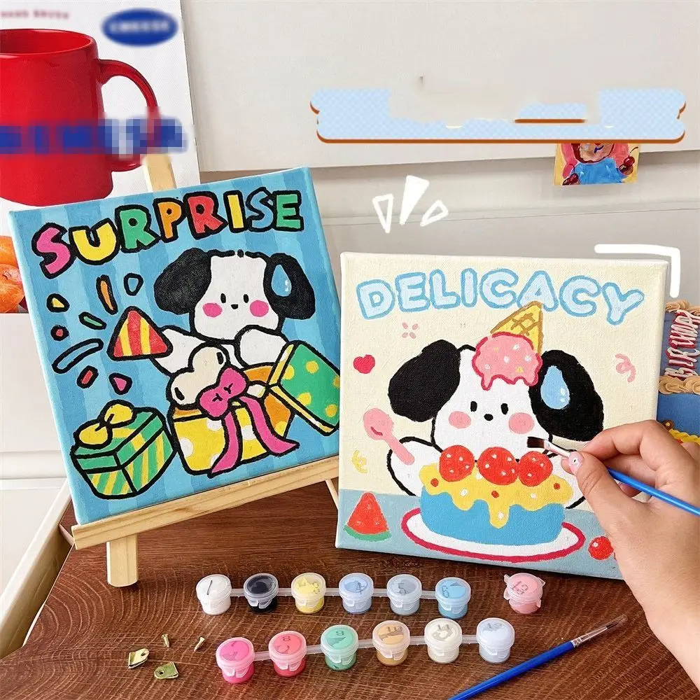 

DIY Filled Children's Digital Oil Painting Cute Cartoon Animal Hand Filled Painting Drawing Solid Wood Decorative Toys