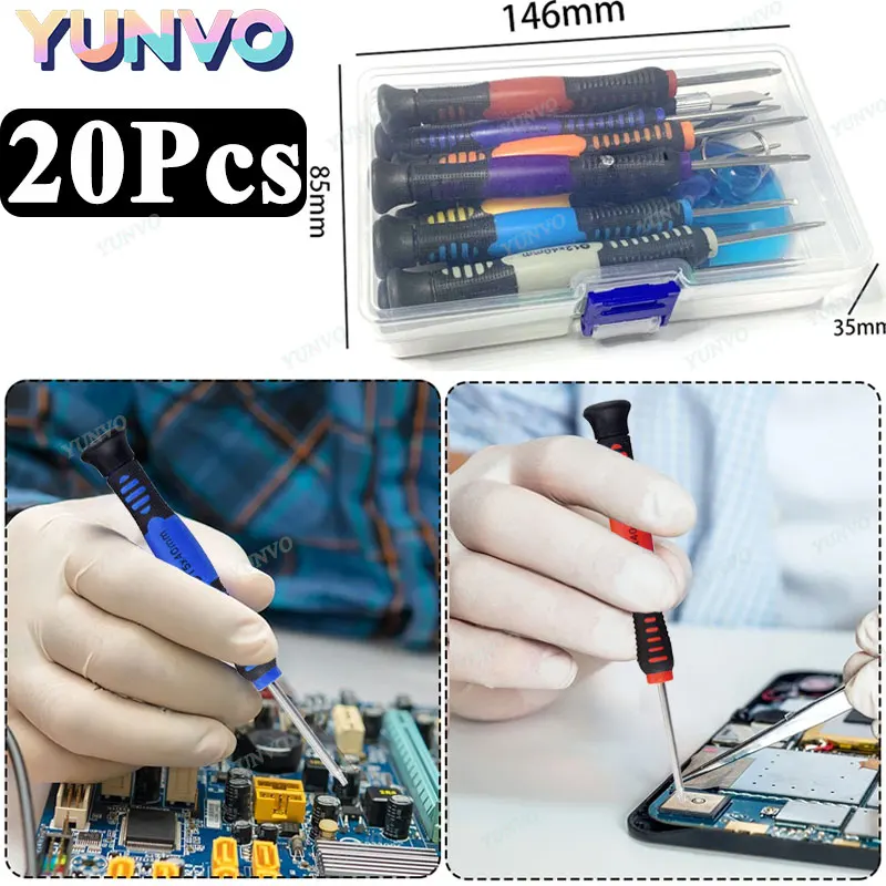Juego de 20 destornilladores de precisión magnéticos, kit de reparación de teléfonos con puntas Pentalobe Torx Phillips y herramientas de apertura para iPhone 3
