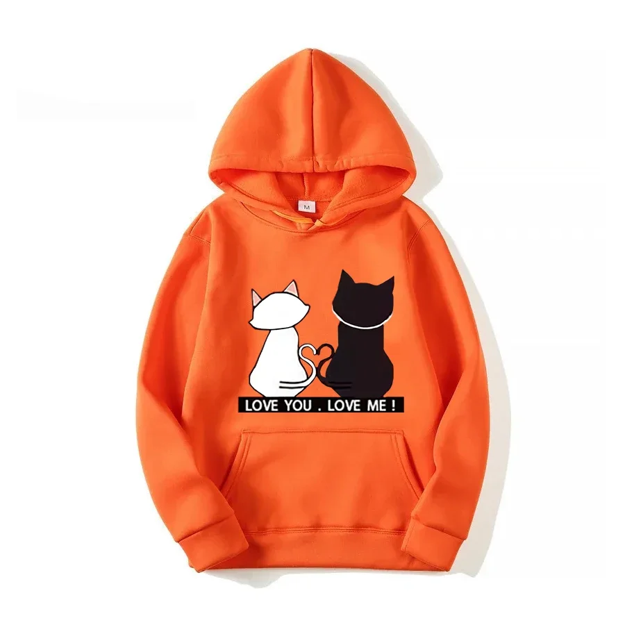 2024 Spring and Autumn New Fashion Brand Couple Wear Black and White Cat Print Sports Leisure Long sleeved Hooded Sweater