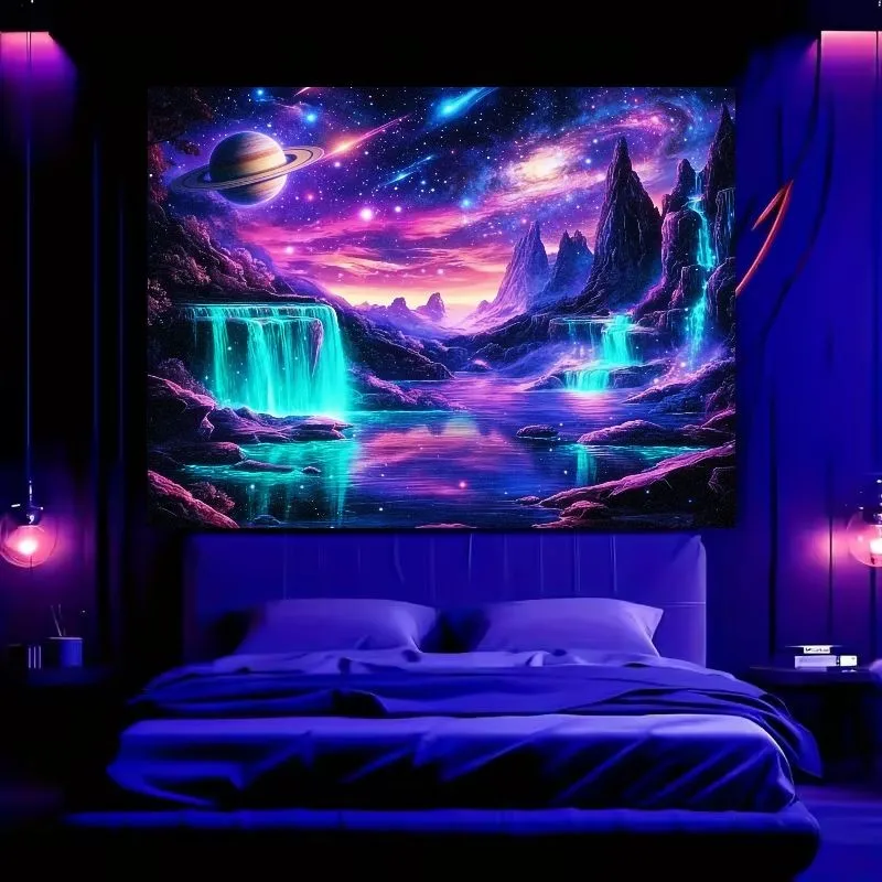 VIKAMA Psychedelic Cosmic Mountain Tapestry Galaxy Waterfall Fantasy Landscape Wall Hanging Decor Bedroom Dorm Room