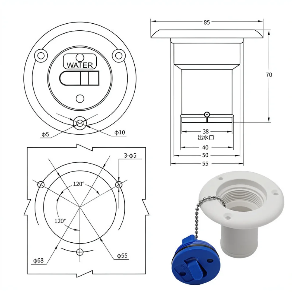 For BS RV Water Tank Filler Cap Yacht Fuel Tank Port Trailer Caravan Camper Marine Fresh Water Inlet Hatch Seal