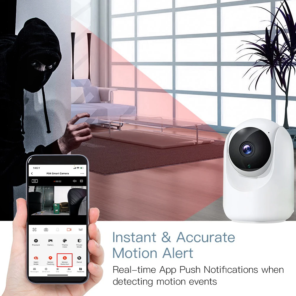 TUGARD-Caméra de surveillance IP WiFi HD 1080p, dispositif de sécurité domestique sans fil, avec vision nocturne, suivi automatique, pour application Tuya