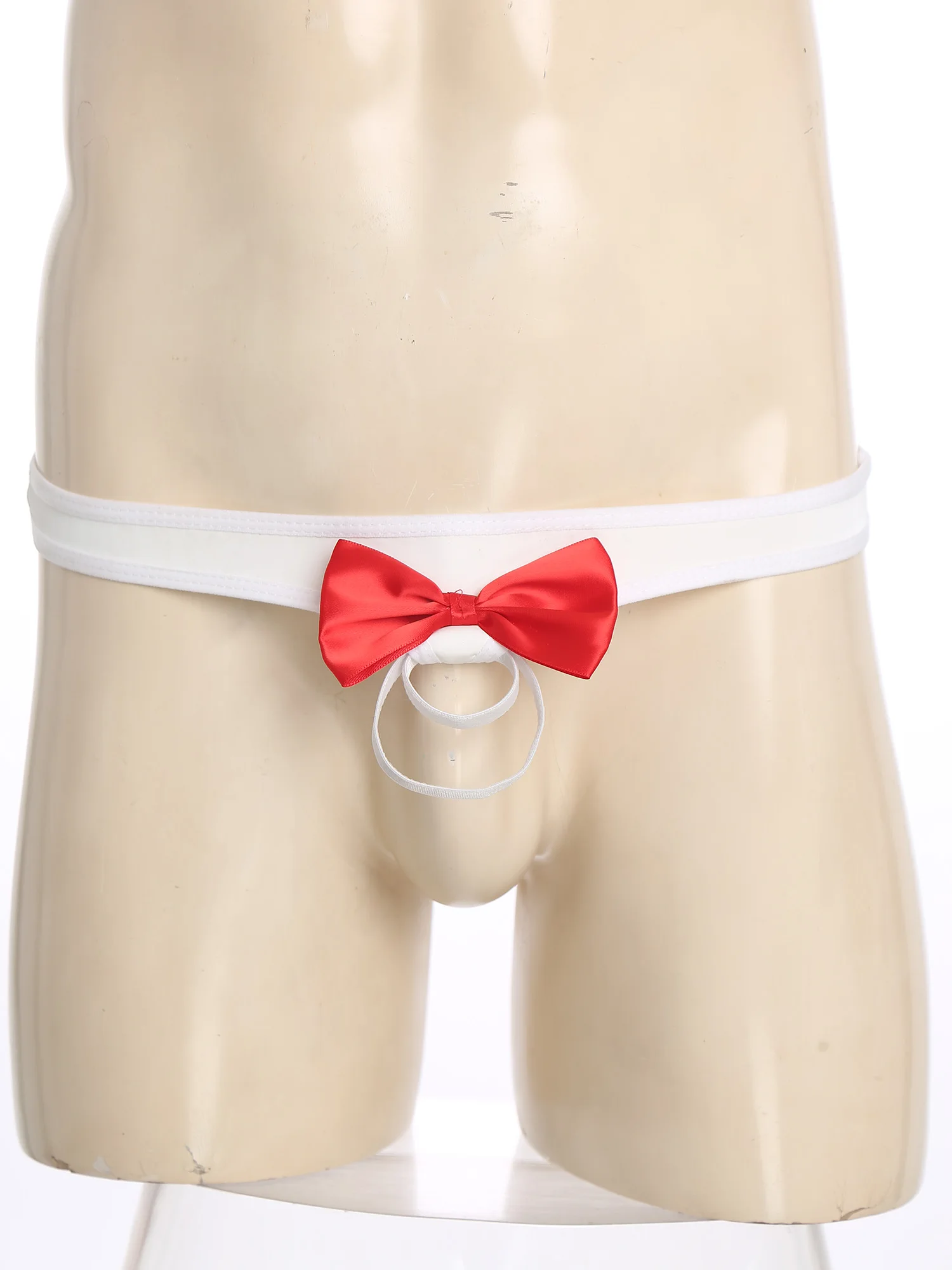 Heren Grappige Kerst Ondergoed Gag Geschenken Boog/Pompom Decor Micro Thongs Laagbouw O-Ringen Mini G-strings onderbroek Lingerie