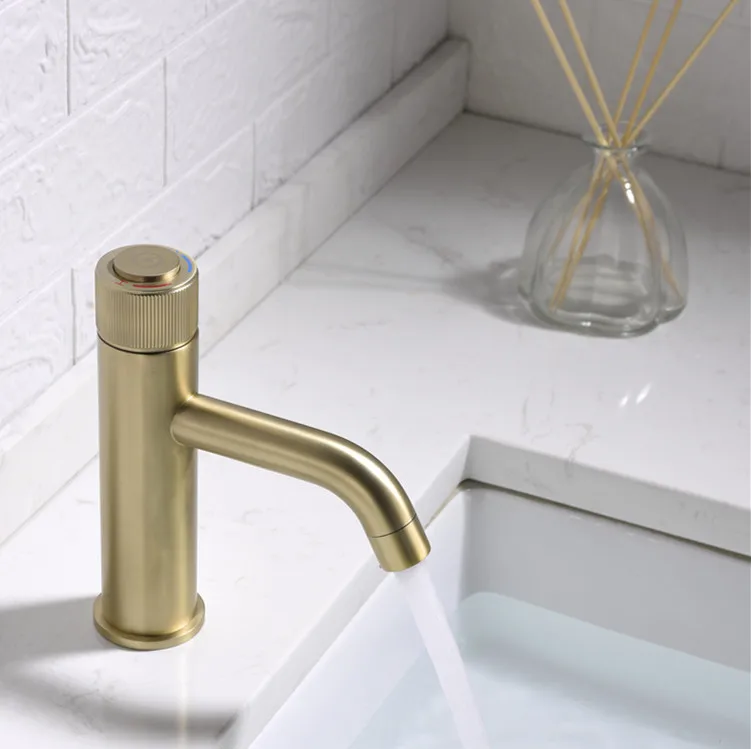 

China Factory Brushed Gold Lavatory Single Handle Basin Hot and Cold Mixer Faucets Bathroom Water Tap