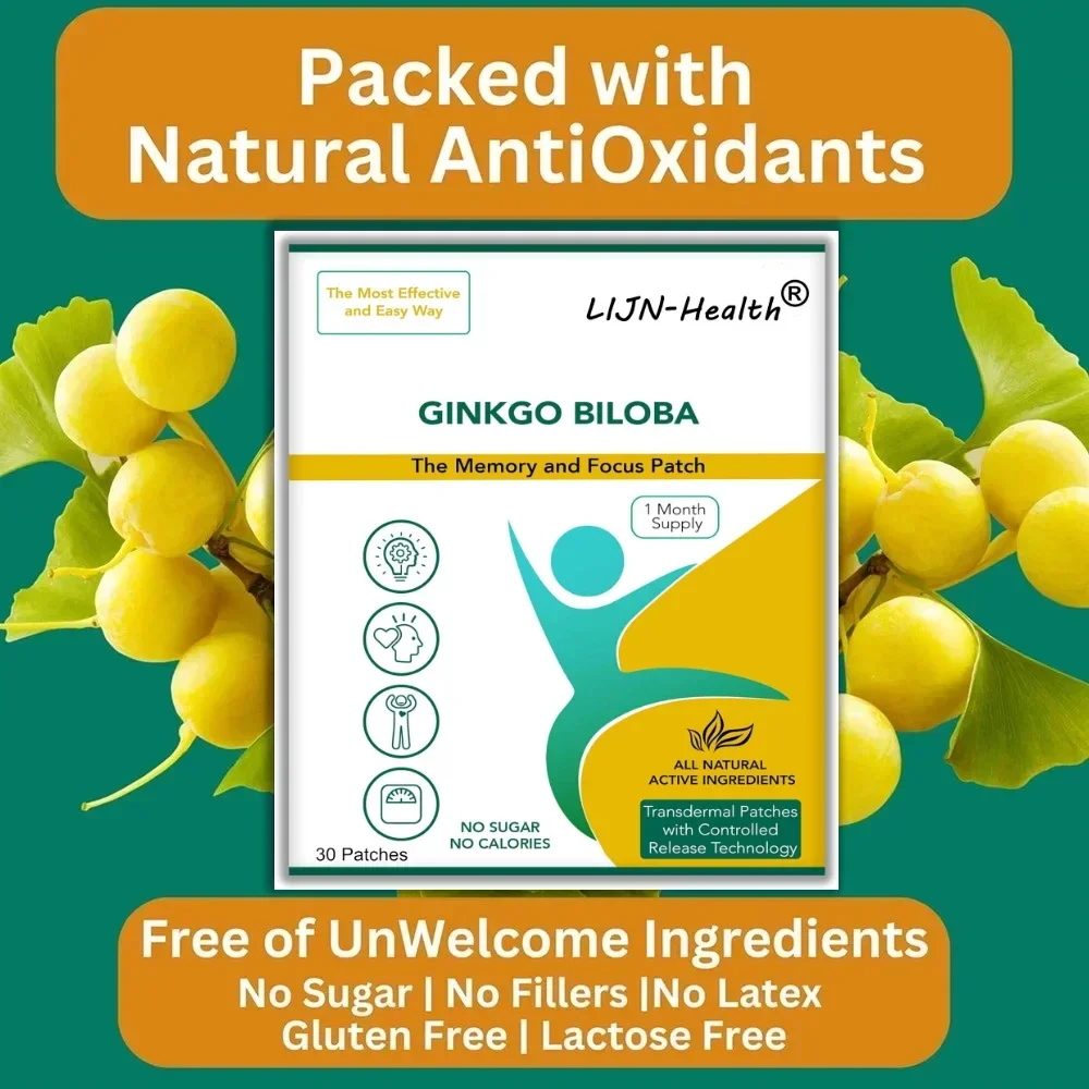 Ginkgo Biloba Patch Gingko Transdermal Patches - 30 Patches One Month Supply