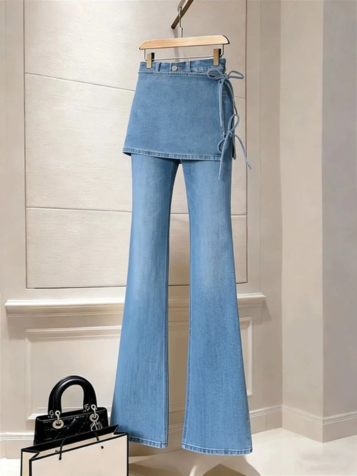 

Summer 2026 Loose High Waist Blue Bell Bottom Jeans Women's Fashion Casual Style Pockets Tie-dye Other 100% Fabric