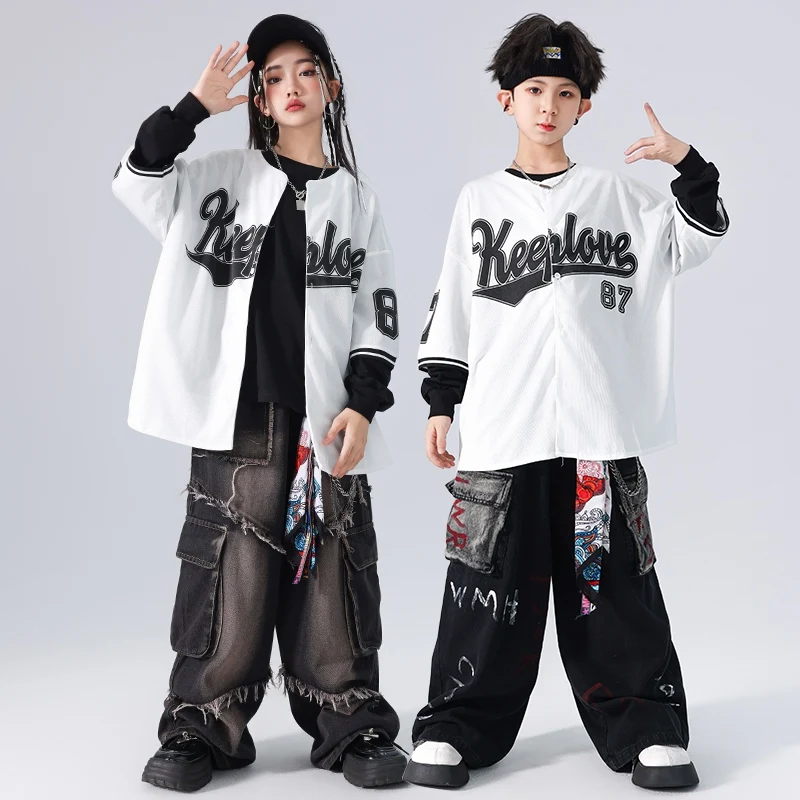 Children'S Ballroom Dance Clothes For Girls Boys Jazz Dance Costume Baseball Suit Kids Hip Hop Clothing Street Wear DW10371