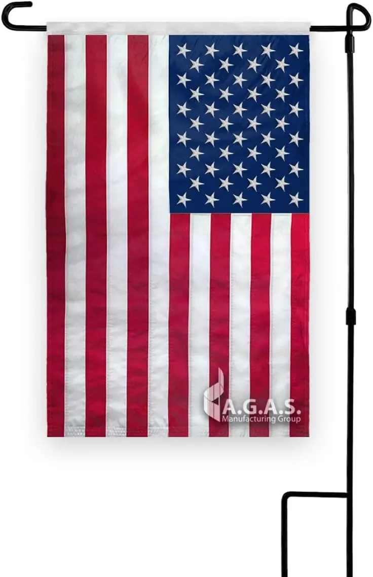 AGAS USA American Garden Flag 12 inch x 18 inch Embroidered Star Field Sewn Stripes UV Protected Vibrant Color Double Stitched -