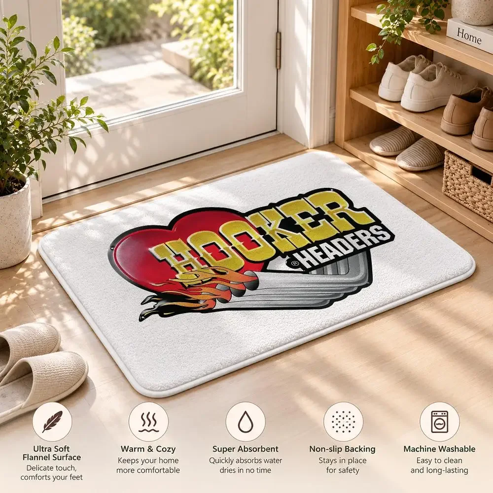 H-Hooker Headers Exhaust Modification Floor Mat Flannel Rug Non Slip Door Mat Bathroom Bedroom Kitchen Living Room Home Decor