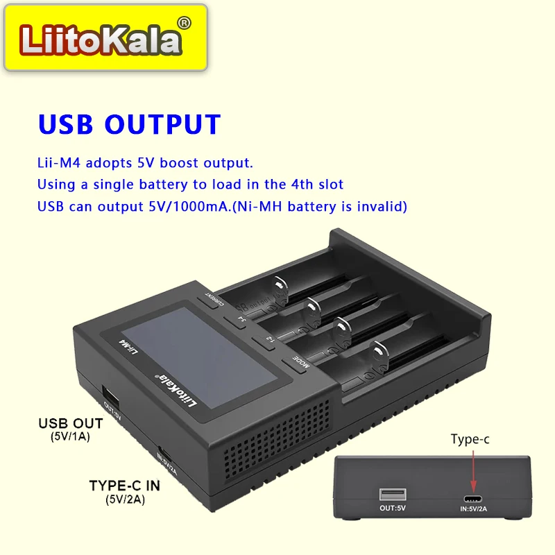 LiitoKala Lii-M4 18650 26660-oplader met aparte capaciteit/LCD
