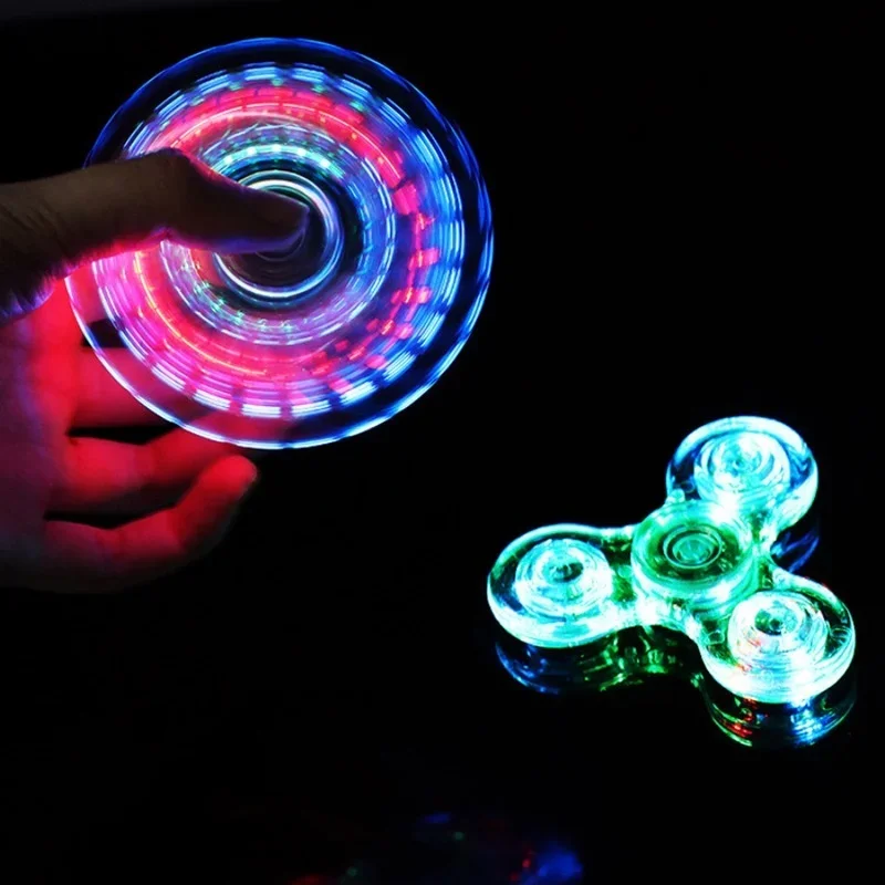 Trasparente luminoso LED Light Finger Spinner Hand Top Spinner Glows in Dark Light EDC Figet Spinner Finger giocattolo per alleviare la pressione