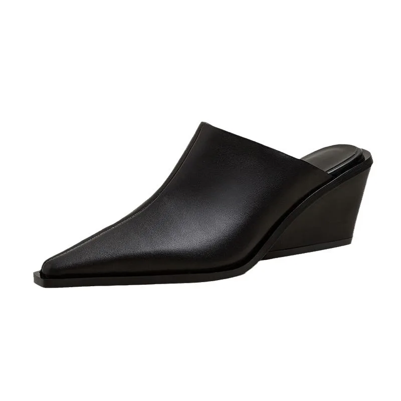 Muli per le donne 2024 scarpe punta quadrata su una zeppa pantofole femminili diapositive di lusso mocassini basso nuovo Designer Cover Block Heels