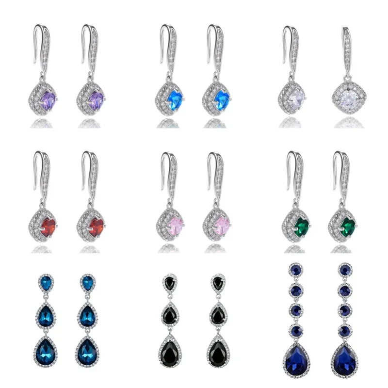 Pendientes colgantes de circón cúbico azul Klein para mujer, accesorios nobles de boda, joyería clásica de fiesta, nuevo y hermoso estilo